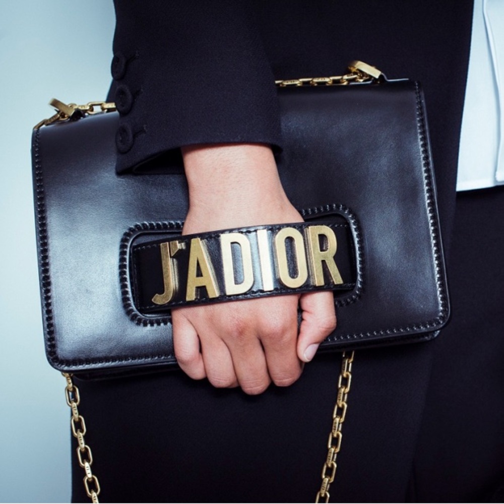 Christian Dior J'Adior Leather Chain Flap Clutch Crossbody Shoulder Bag in Black